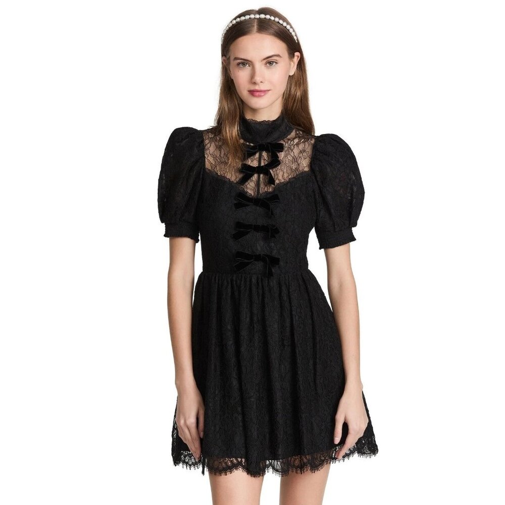 Alice + Olivia Vernita Black Lace Mini Dress 8